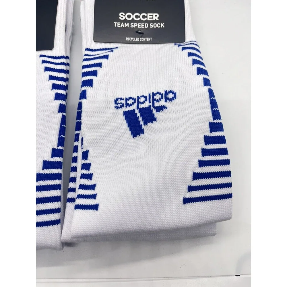 Adidas Lot Of 4 Team Speed Soccer Socks White/Blue Adult Large Unisex NWT